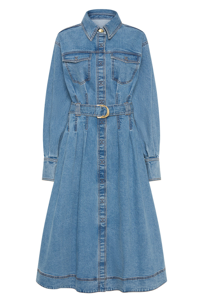 Aradia Denim Midi Dress Classic Wash Aje Aje ROW