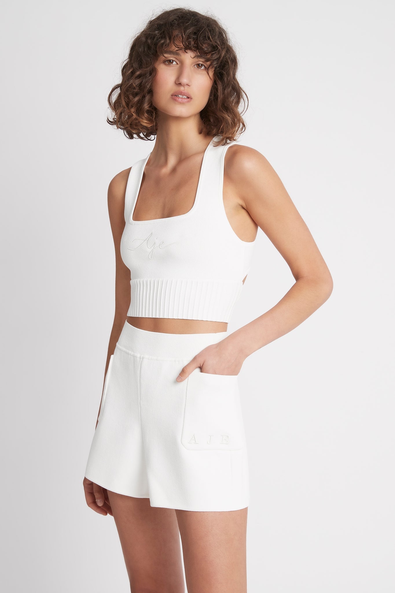 Livadi Cut Out Knit Logo Crop Top | White | Aje – Aje World